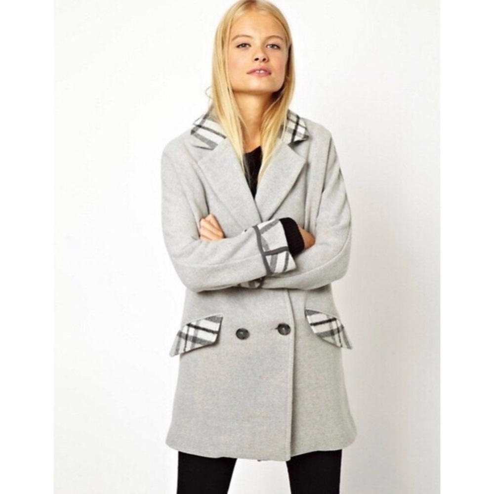 NWT ASOS Cocoon Ovoid Coat Bonded Mono Check Gray